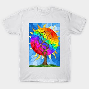 Tree Of Life Stained Glass Pattern Design T-Shirt